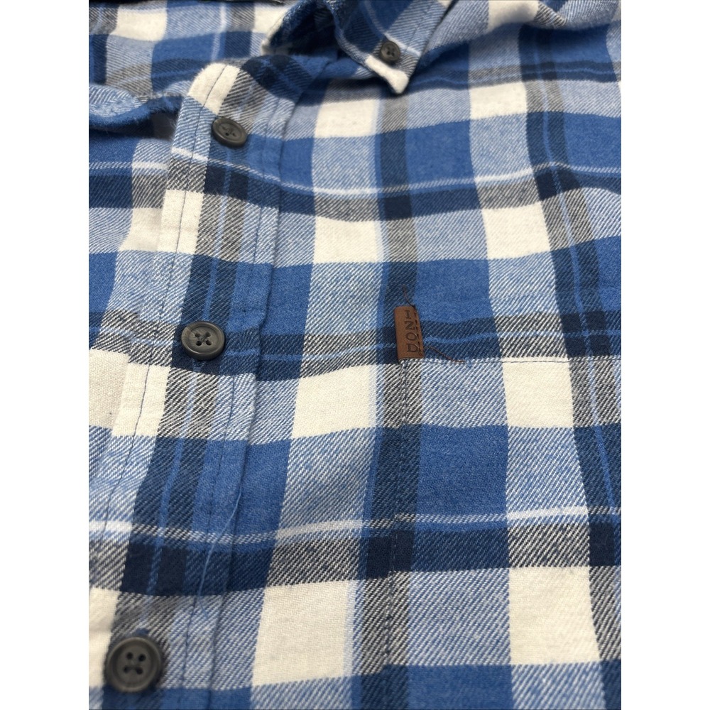 IZOD Blue Plaid Flannel Shirt‎ Mens  Size Large Tall Button Up Logo Pocket - Picture 3 of 12